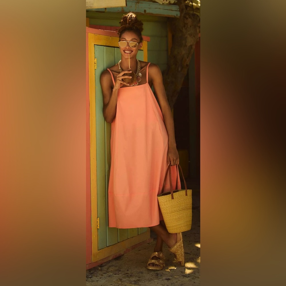 Anthropologie Self Contrast Bare Sleeveless Barrel Midi Dress